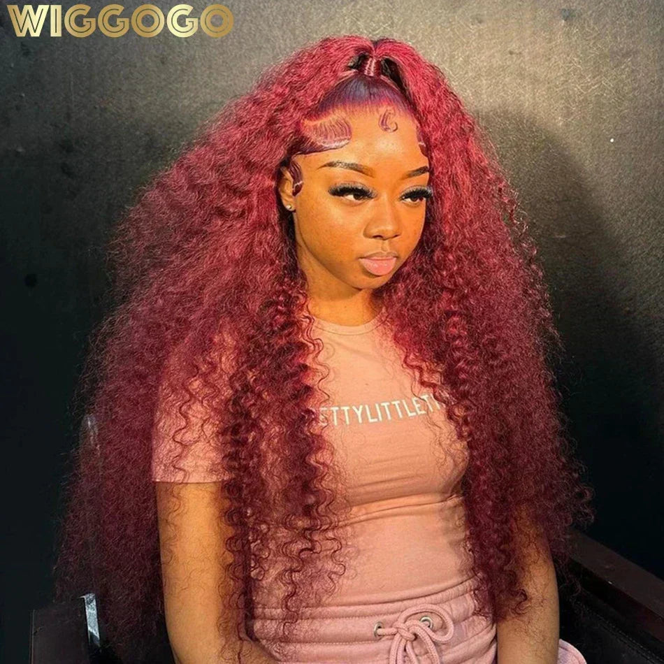 Burgundy Deep Wave Frontal Wig