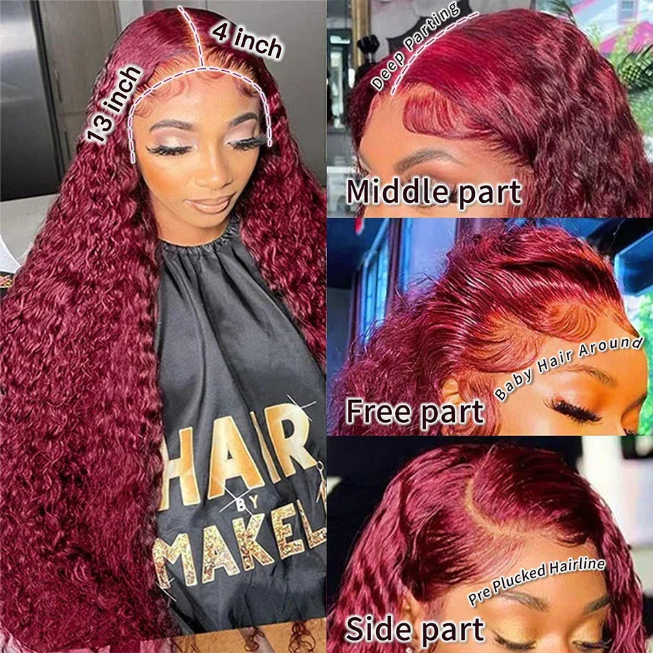 Burgundy Deep Wave Frontal Wig